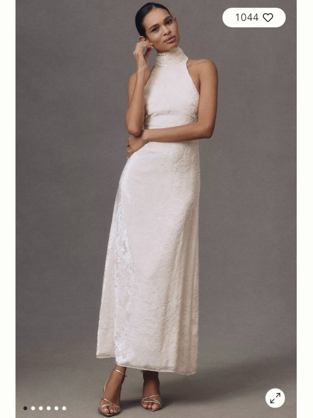 Anthropologie BHLDN High-Neck Velvet Scallop-Hem Maxi Dress, Ivory, Size 6 NWT